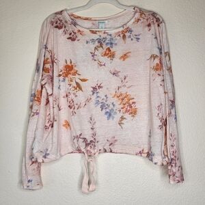 Sundance Linen Floral Tie Waist Top L